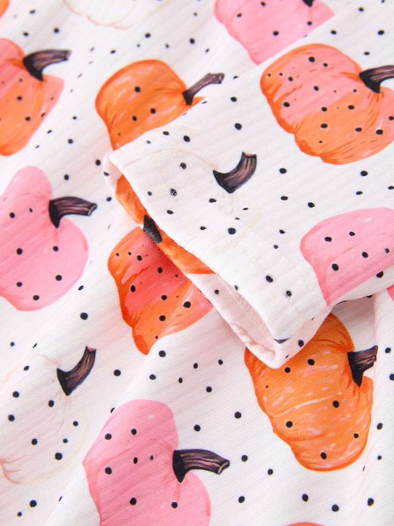 Fall Pumpkin Print Girls Twirl Dress Long Sleeve - 4