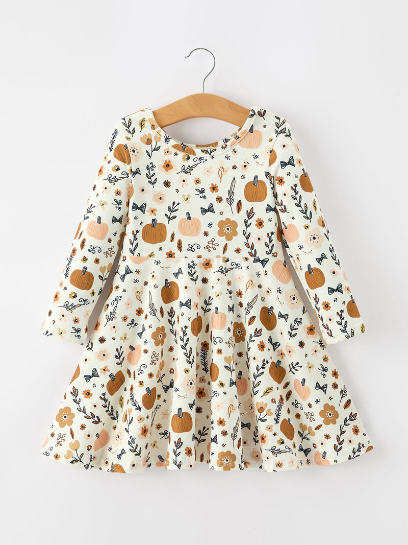 Fall Harvest Pumpkin Girls Dress Long Sleeve - 1