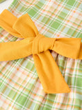Thanksgiving Turkey Applique Plaid Girls Long Sleeve Dress - 5