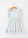 Fall Pastel Pumpkin Bow Plaid Girls Ruffle Hem Dress - 1