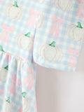 Fall Pastel Pumpkin Bow Plaid Girls Ruffle Hem Dress - 4