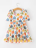 Halloween Pumpkin Print Girls Ruffle Hem Dress - 2
