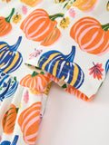 Halloween Pumpkin Print Girls Ruffle Hem Dress - 4