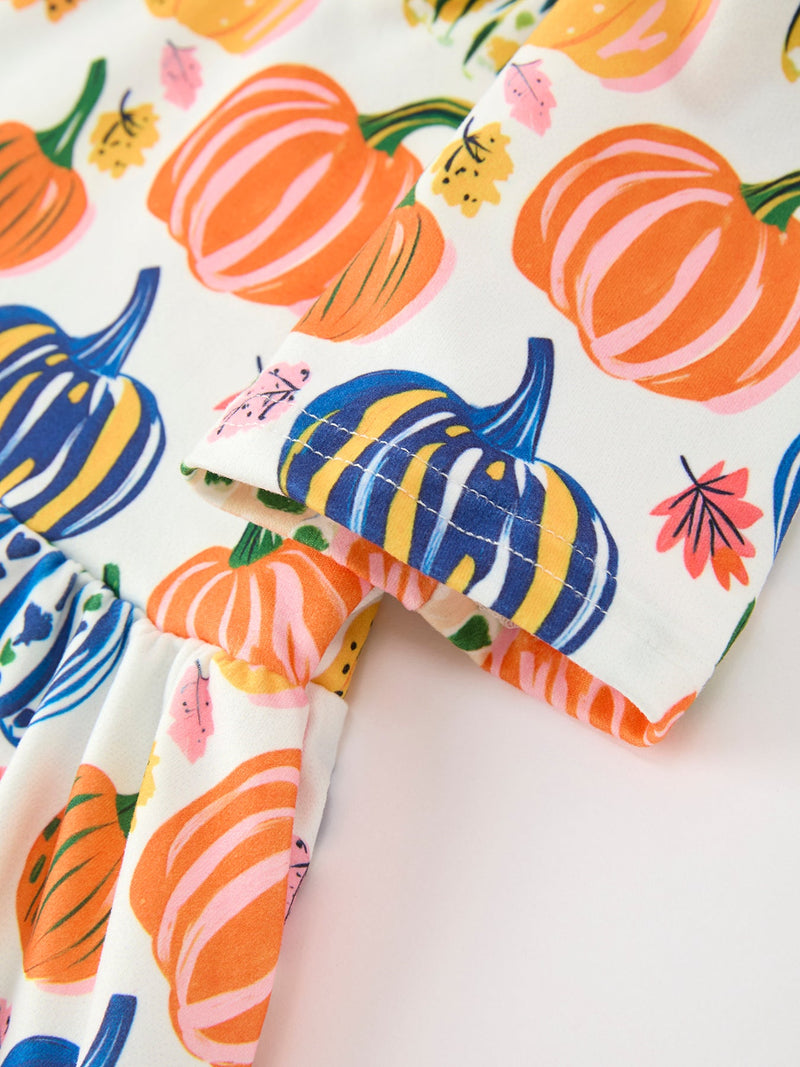 Halloween Pumpkin Print Girls Ruffle Hem Dress - 4