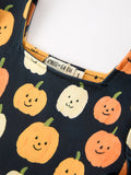 Halloween Pumpkin Print Square Neck Girls Dress - 3