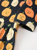 Halloween Pumpkin Print Square Neck Girls Dress - 4