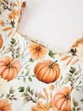 Fall Pumpkin Floral Girls Ruffle Hem Dress - 3