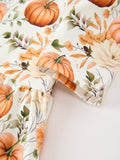 Fall Pumpkin Floral Girls Ruffle Hem Dress - 4