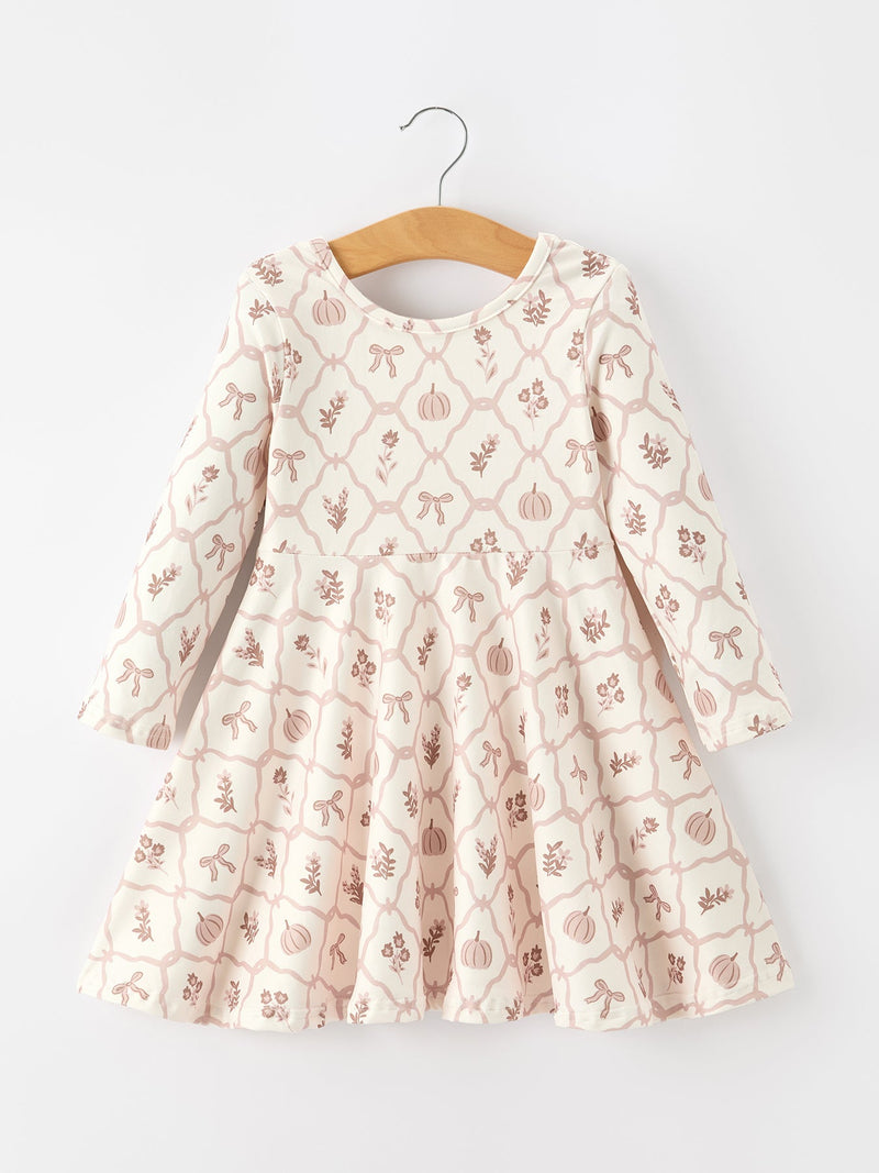 Fall Pumpkin Bow Girls Twirl Dress - 7