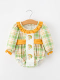 Thanksgiving Turkey Plaid Baby Girl Bubble Romper - 1