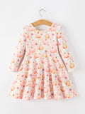 Fall Pink Pumpkin Girls Long Sleeve Twirl Dress - 7