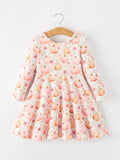 Fall Pink Pumpkin Girls Long Sleeve Twirl Dress - 6