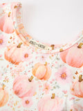 Fall Pink Pumpkin Girls Long Sleeve Twirl Dress - 8