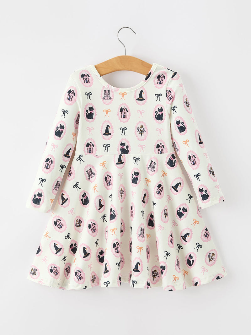 Halloween Vintage Cameo Print Girls Twirl Dress - 2
