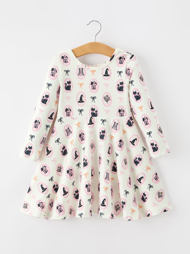 Halloween Vintage Cameo Print Girls Twirl Dress - 1