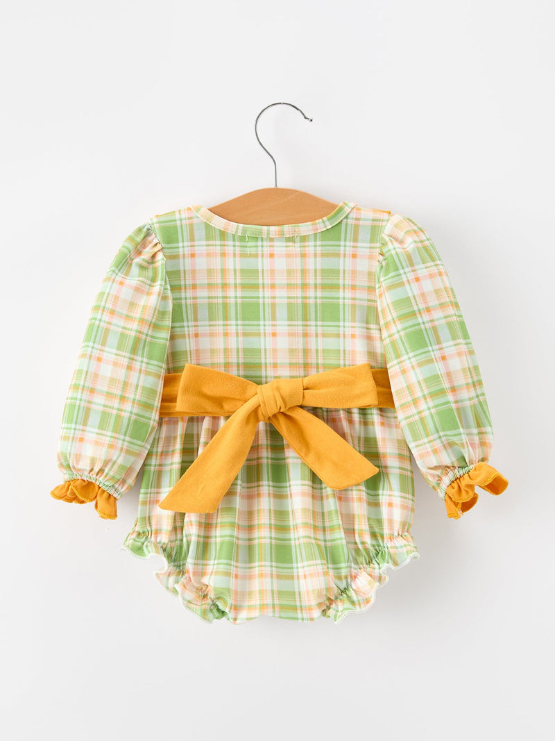 Thanksgiving Turkey Plaid Baby Girl Bubble Romper - 2