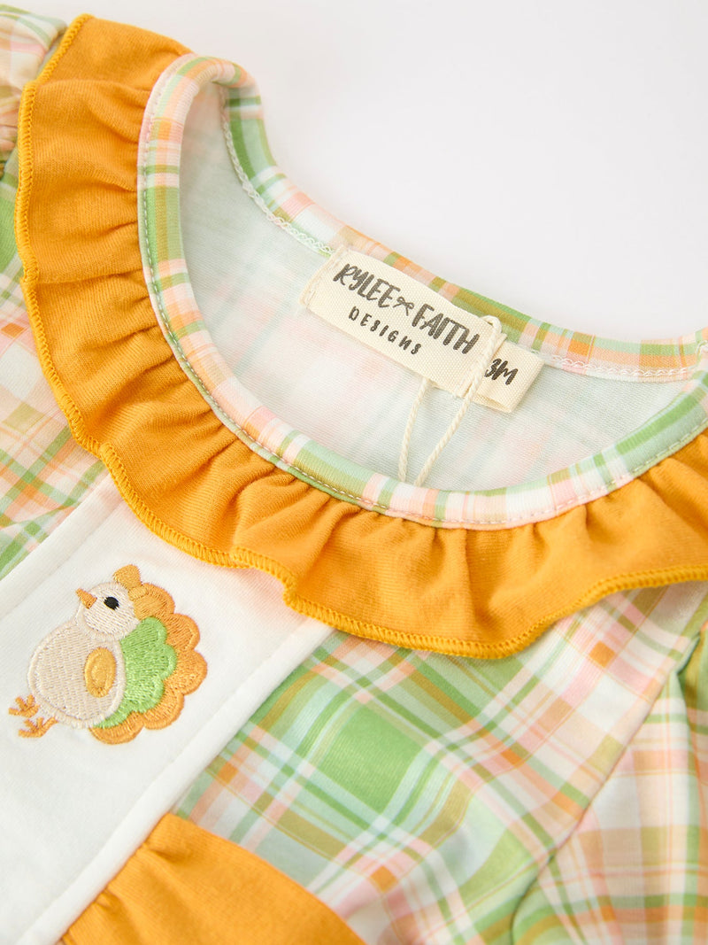 Thanksgiving Turkey Plaid Baby Girl Bubble Romper - 3