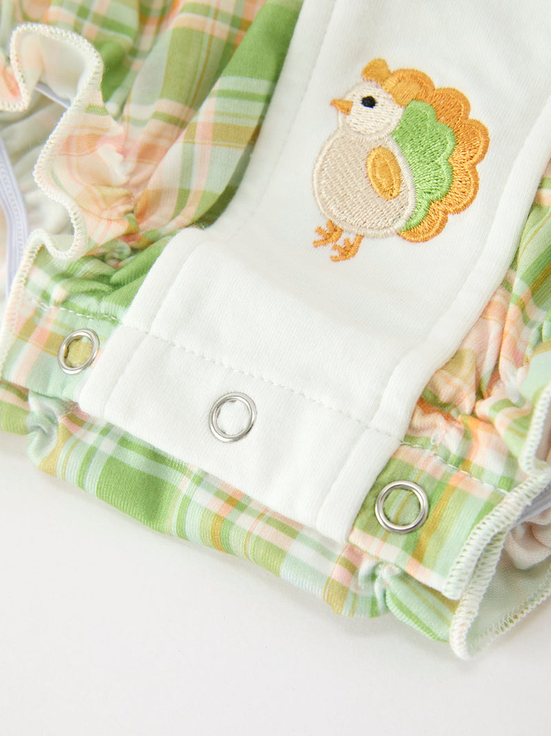 Thanksgiving Turkey Plaid Baby Girl Bubble Romper - 5