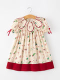 Fall Gingham Girls Dress Ruffle Collar Bow - 1