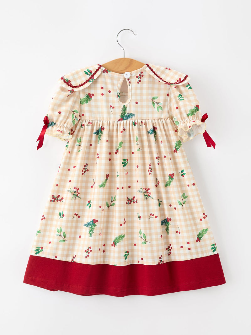 Fall Gingham Girls Dress Ruffle Collar Bow - 2