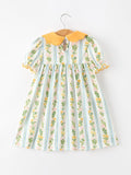 Fall Smocked Floral & Stripe Baby Girl Dress with Scallop Collar - 2
