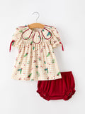 Fall Gingham Baby Bloomer Set Ruffle Collar Bow - 1