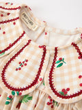 Fall Gingham Girls Dress Ruffle Collar Bow - 3