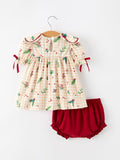 Fall Gingham Baby Bloomer Set Ruffle Collar Bow - 2
