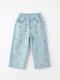Halloween Thanksgiving Pumpkin Embroidered Girls Flare Pants - 1