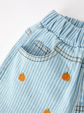 Halloween Thanksgiving Pumpkin Embroidered Girls Flare Pants - 3