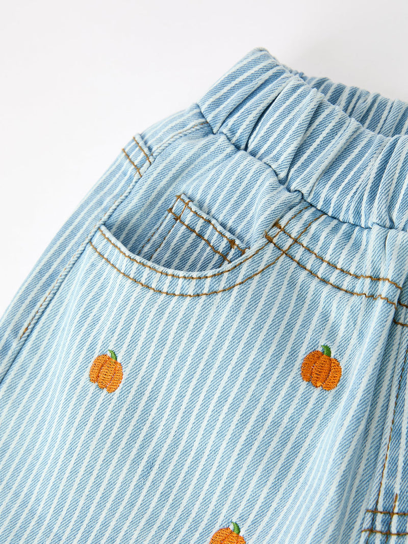 Halloween Thanksgiving Pumpkin Embroidered Girls Flare Pants - 3