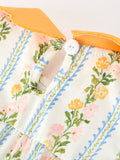 Fall Smocked Floral & Stripe Baby Girl Romper with Scallop Collar - 5
