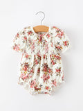 Fall Garden Baby Romper Smocked Petal Collar Bow - 1
