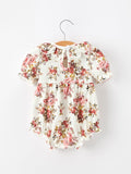 Fall Garden Baby Romper Smocked Petal Collar Bow - 2