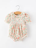 Fall Blush Floral Baby Romper Smocked Petal Collar - 1