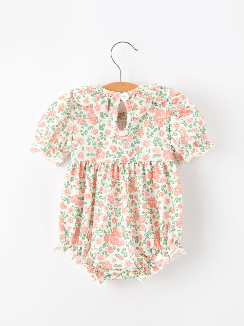 Fall Blush Floral Baby Romper Smocked Petal Collar - 2