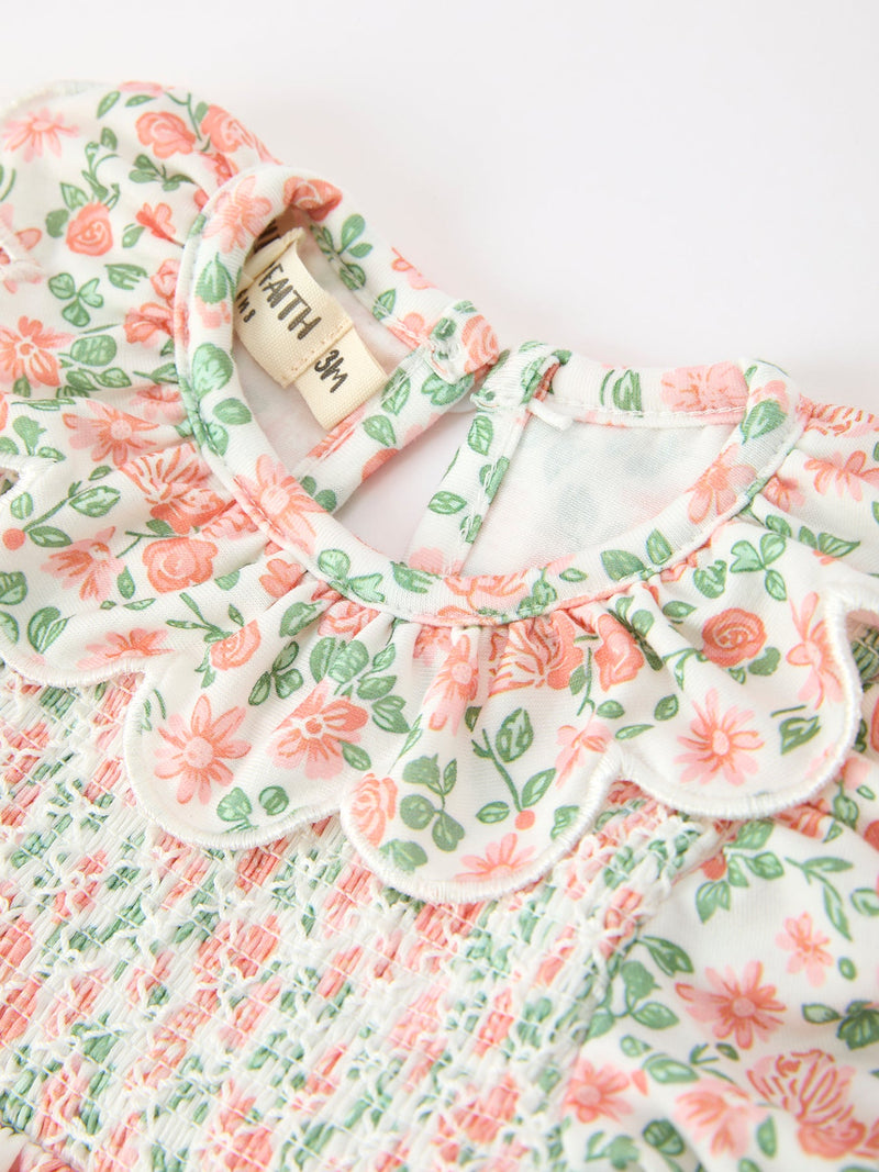 Fall Blush Floral Baby Romper Smocked Petal Collar - 3