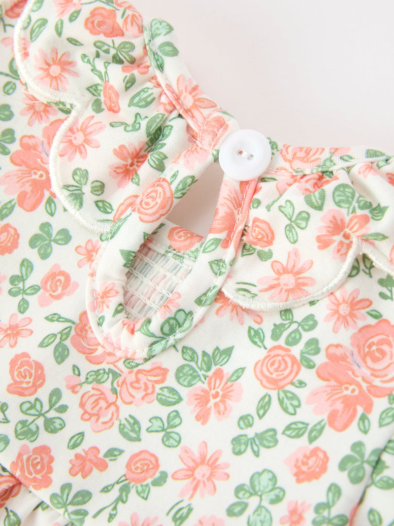 Fall Blush Floral Baby Romper Smocked Petal Collar - 5