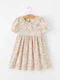 Fall Blush Floral Girls Dress Smocked Petal Collar - 1