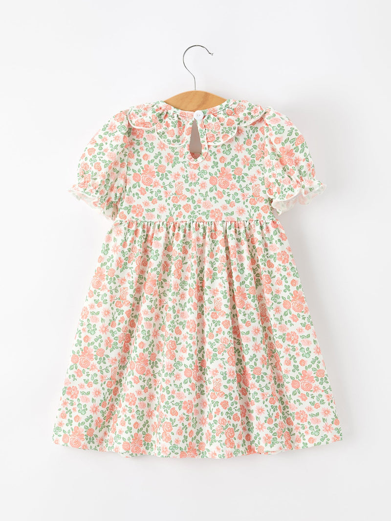 Fall Blush Floral Girls Dress Smocked Petal Collar - 2
