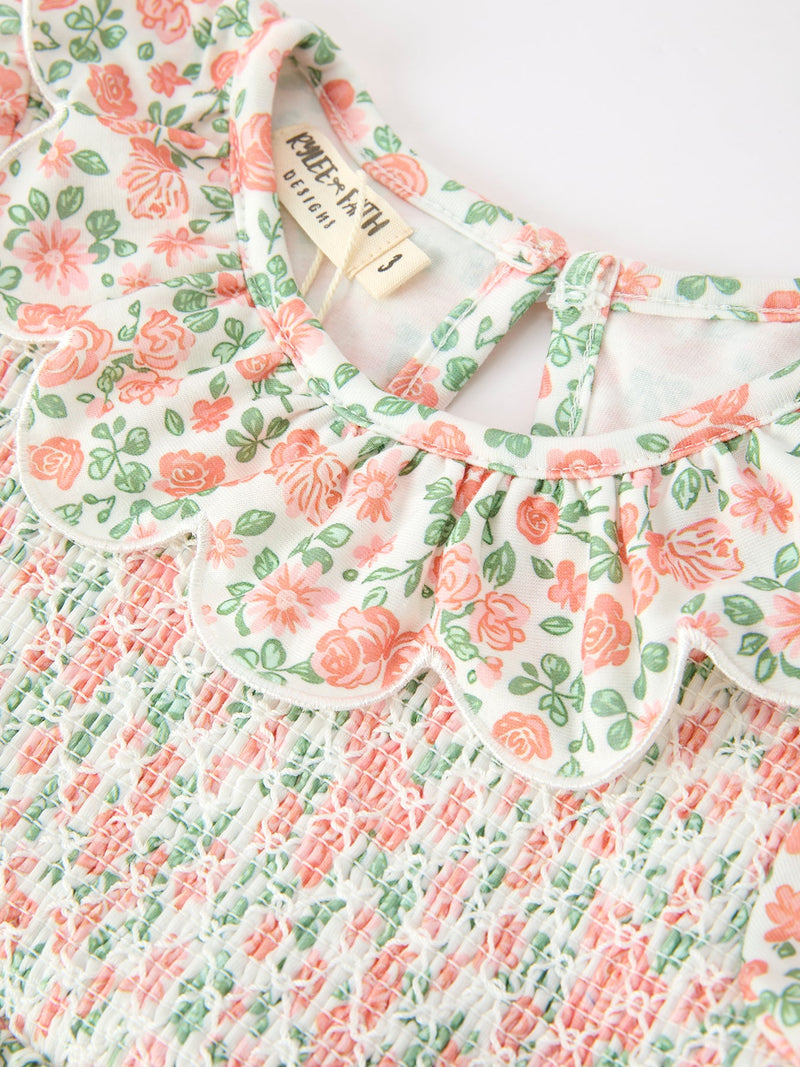 Fall Blush Floral Girls Dress Smocked Petal Collar - 3