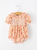 Fall Rust Floral Baby Romper Smocked Petal Collar - 1