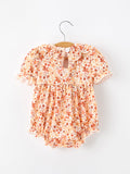 Fall Rust Floral Baby Romper Smocked Petal Collar - 2