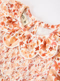 Fall Rust Floral Baby Romper Smocked Petal Collar - 3