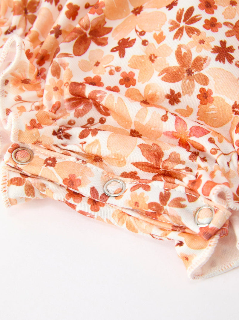 Fall Rust Floral Baby Romper Smocked Petal Collar - 5