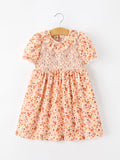 Fall Rust Floral Baby Girls Dress Smocked Petal Collar - 1