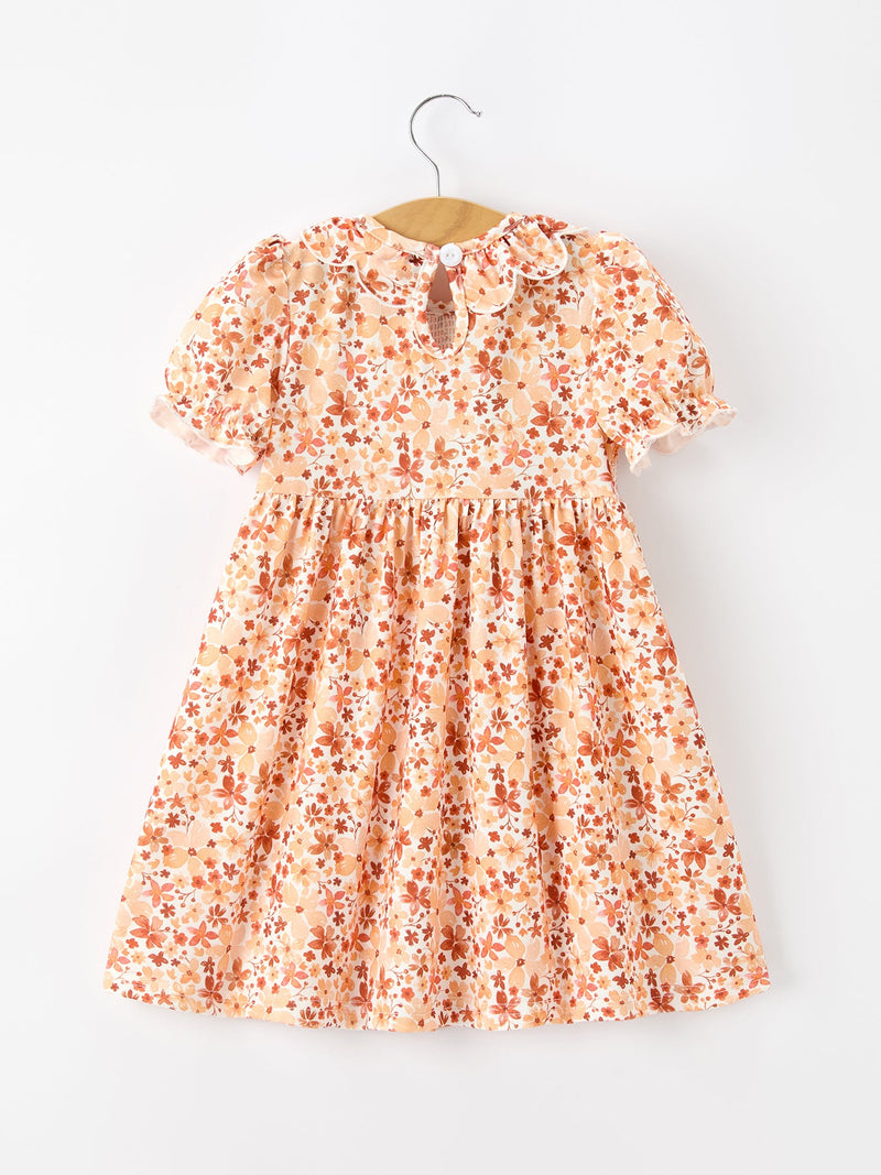 Fall Rust Floral Baby Girls Dress Smocked Petal Collar - 2