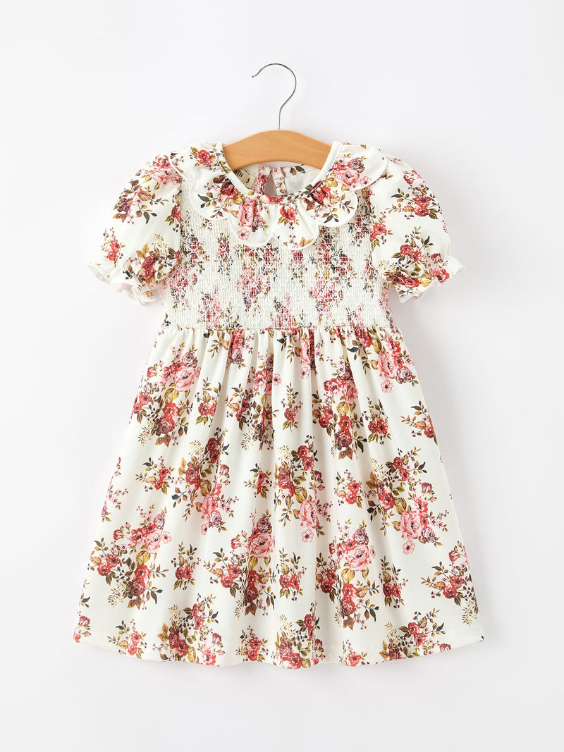 Fall Garden Girls Dress Smocked Petal Collar Bow - 1