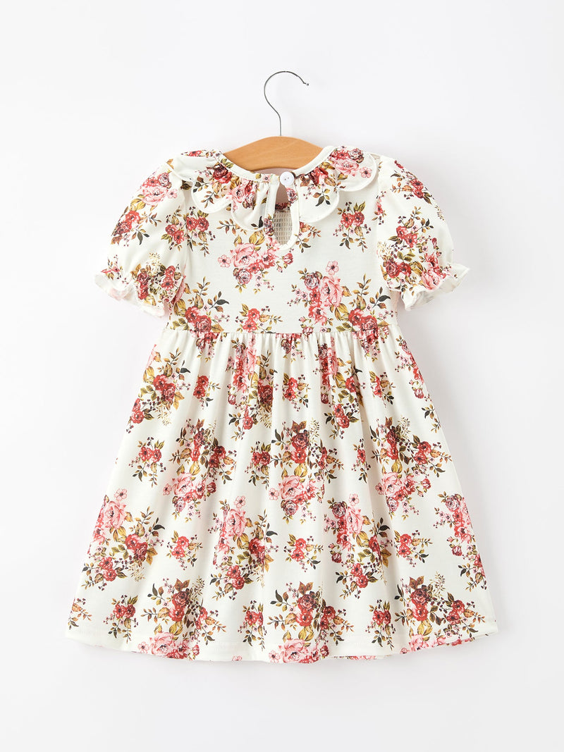 Fall Garden Girls Dress Smocked Petal Collar Bow - 2