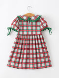 Christmas Tree Plaid Girls Dress Petals Collar Ruffle - 2